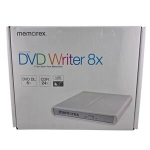 Memorex Slim External DVD Writer 8x Silver MRX-650LE USB Open Box Never‎ Used